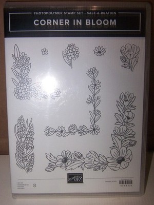 NEW UNUSED Stampin' Up! CORNER IN BLOOM Photopolymer 8 Piece Stamp Set 164959