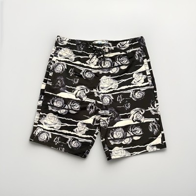 Fresh Prints of Bel-Air White Shorts Mens Size Medium Black And White Roses NWT
