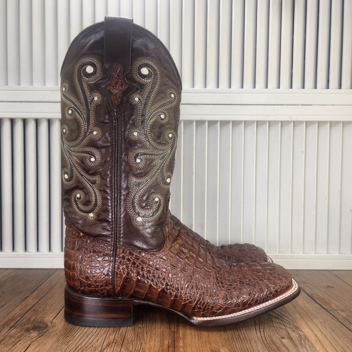 Ferrini Black Caiman Print Cowboy Boots Men’s 8 B Western Mens Black Caiman Boots Print Square Toe main image 4