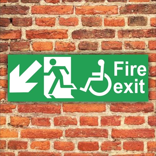 DISABLED FIRE EXIT SIGN LEFT DOWN ARROW Plastic Boards or Stickers All Sizes - Picture 19 of 22