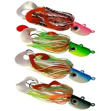 4 plantillas de agua salada NUEVAS 3/4 OZ. 20 gr. Bajo cola de silicona con cola de bucktail barbudo, Fluke