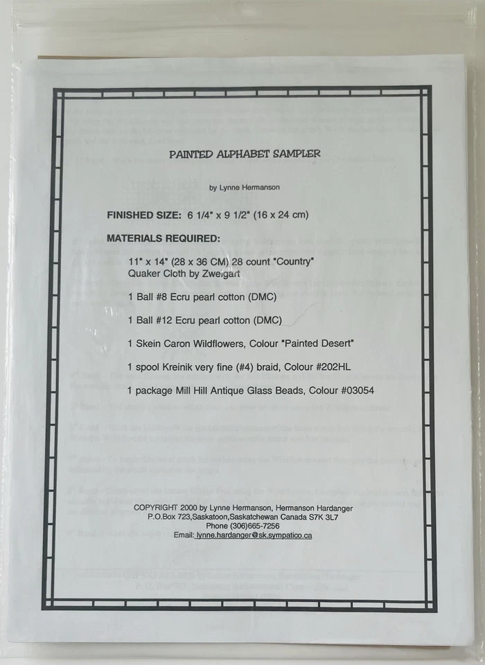 PAINTED ALPHABET SAMPLER Hermanson Hardanger Cross Stitch Pattern #301 (2000) - Image 2 of 3