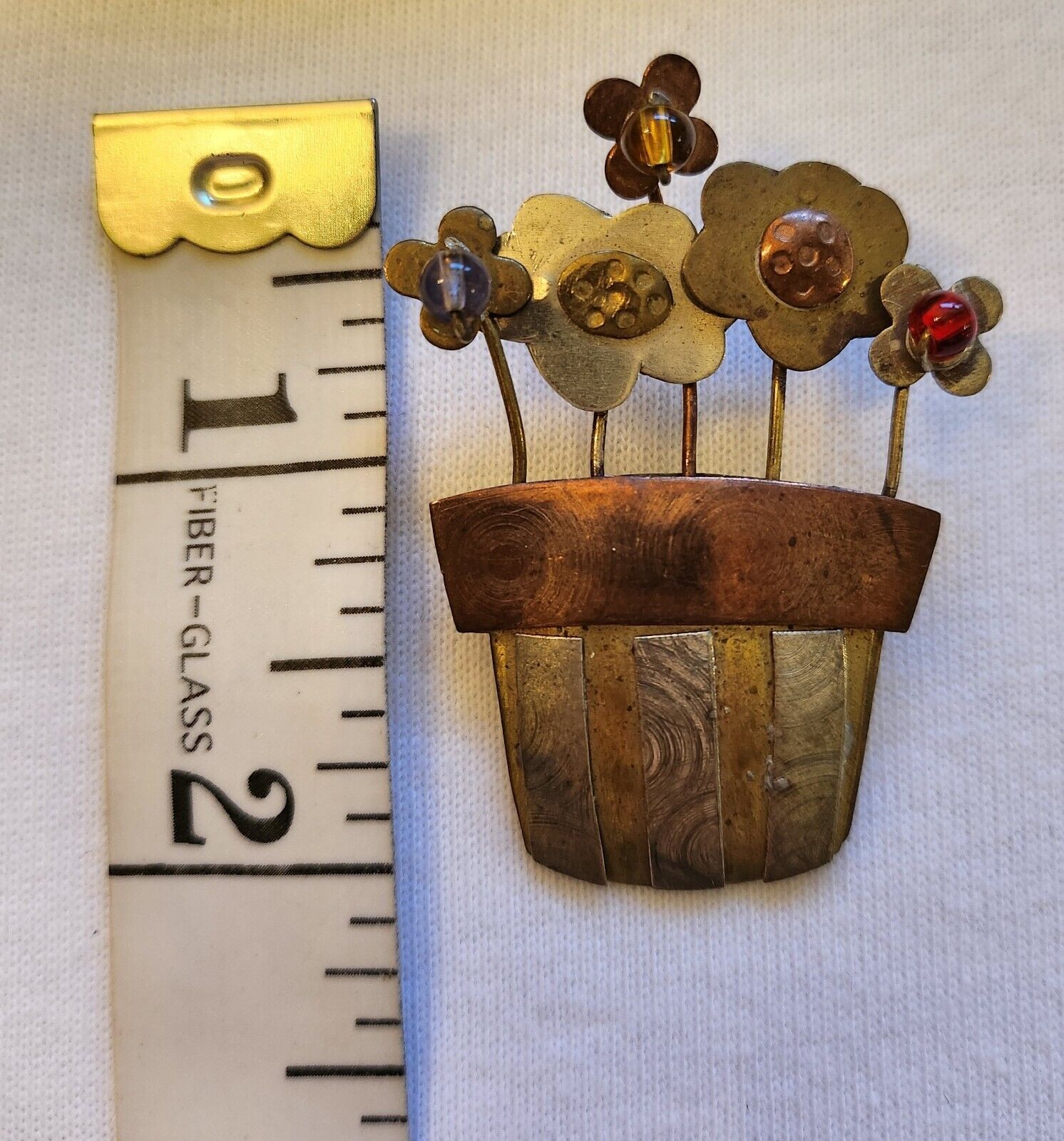 Vintage Mixed Metals Flower Pot 60s Style Brooch … - image 5