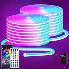 100Ft LED Neon Rope Lights with App and Remote Control, IP65 Waterproof Neon Str