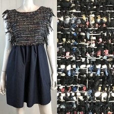 $90 Zara Women’s Medium Navy Blue Knit Tweed Fringe Fit & Flare Mini Dress