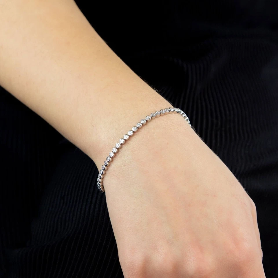 Juego de bisel 59 pulsera de circonitas de plata de ley 925 con sello nuevo en caja Foto 4 de 4