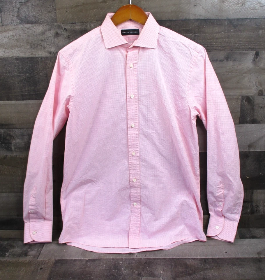 Camisa Ralph Lauren Etiqueta Negra Hombres 15.5 Rosa Cuadros Vestido Corte Abotonado Italia Foto 2 de 4