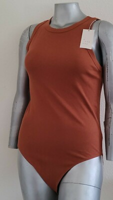 NWT Women's A New Day Bodysuit Tank Top Size 1X Snap crotch Ribbed Stretch Brown
