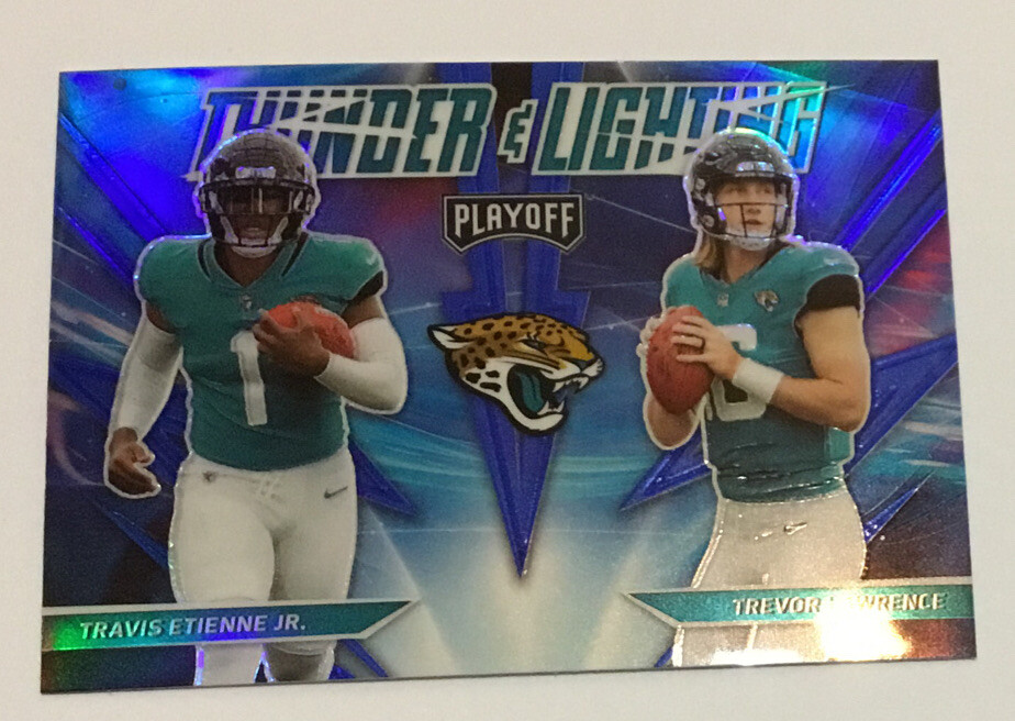 Trevor Lawrence Travis Etienne 2021 Playoff Thunder & Lighting Blue Prizm #TL-17