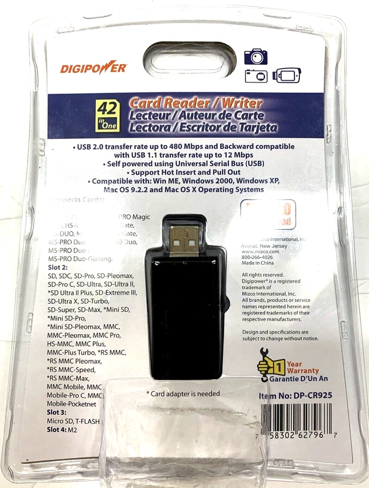 DIGIPOWER Card Reader / Writer 42 in One Model # DP-CR925 USB 2.0 Windows / Mac - Image 2 of 2