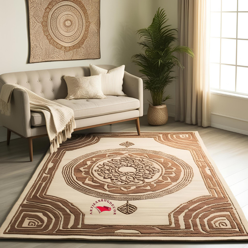 Handmade Zen Brown & Beige Meditation Rug Natural Wool Floor carpet for Yoga