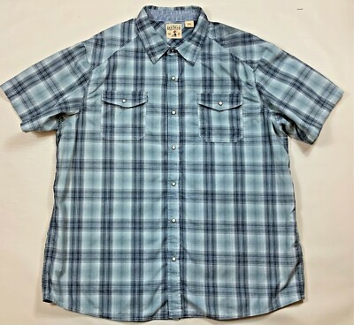 Red Head Western Shirt Pearl Snap Men Size 2XL Blue Plaid Chest Pockets