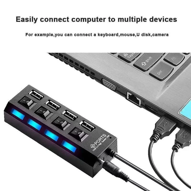 7-Port USB Hub with On/Off Switches, High-Speed Data Transfer, AC Adapter for PC Laptop