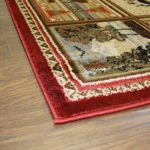 Mayberry Rug Area Rug 2'x8' Rectangle Indoor Lodge Hearthside Woodlands Bear Red - Picture 2 of 4