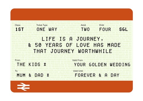 Personalised Train Ticket Style Print A4. Gift Wedding Anniversary Wedding - Picture 9 of 11