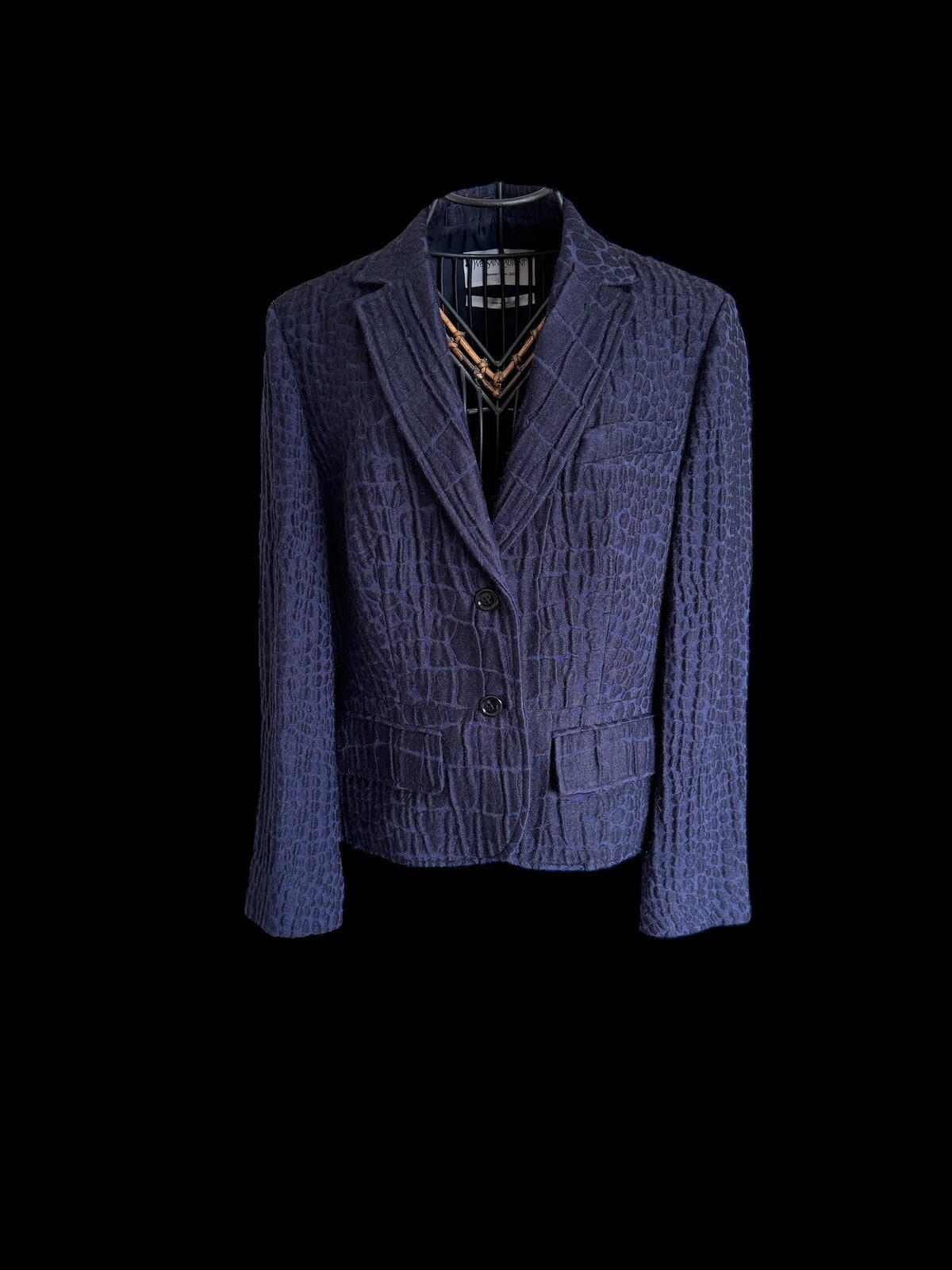 Giacca Yves Saint Laurent YSL blu coccodrillo 2007 taglia 42 UK 10 12