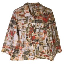 Chicos Linen Jacket Button Up Lightweight Art To Wear 3/4 Sleeve Women S