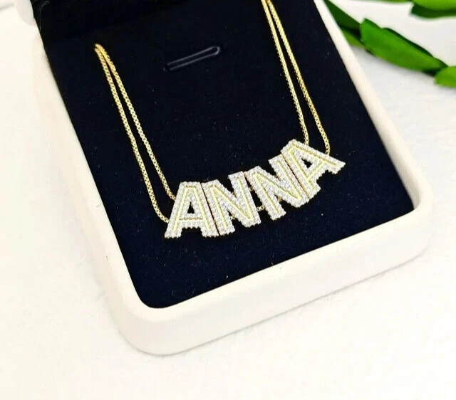 Collar de letras de circonita cúbica con nombre personalizado joyería de doble cadena Foto 3 de 4