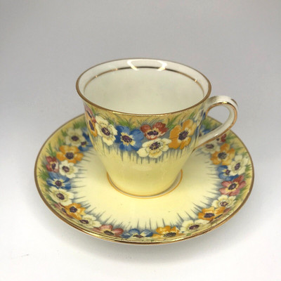 Vintage Aynsley Bone China Peach Floral Pattern Demitasse Cup & Saucer