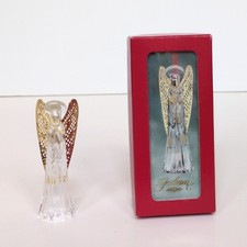 NIB Vtg Gorham Full Lead Crystal Angel Christmas Tree Ornament Gold Metal Wings