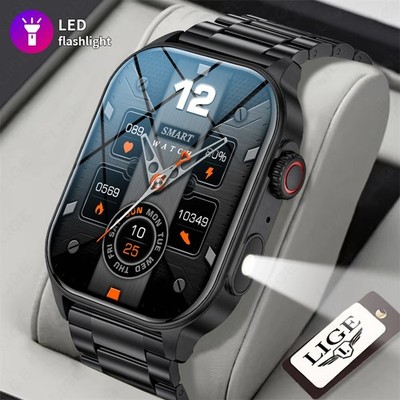 2026 Smartwatch Herren mit Telefonfunktion Fitness LED-Taschenlampe Armbanduhr