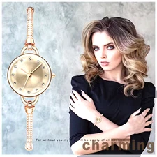 Women Rose Golden Boho Hexagonal Accent Quartz Watch with Adjustable Chain-like