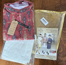 CROCON Men s Cotton Kurta Pajama Set Red Patterned Kurtas/Kurti Size 44