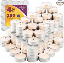100PCS Unscented Tea Light Candles White Smokeless Dripless 4 Hour Burn
