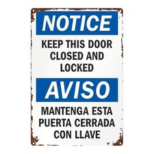 Bilingual Metal Warning Sign Keep Door Closed 2D Flat