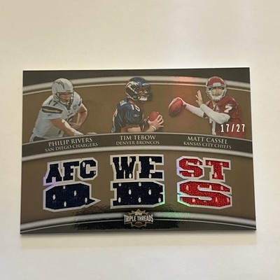 Philip Rivers, T. Tebow, & Cassel S/N 17/27 EMERALD 2010 Topps Triple Threads FB