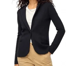 J Crew Schoolboy Knit Blazer Jacket Women's XL Pockets Cardigan Style Black