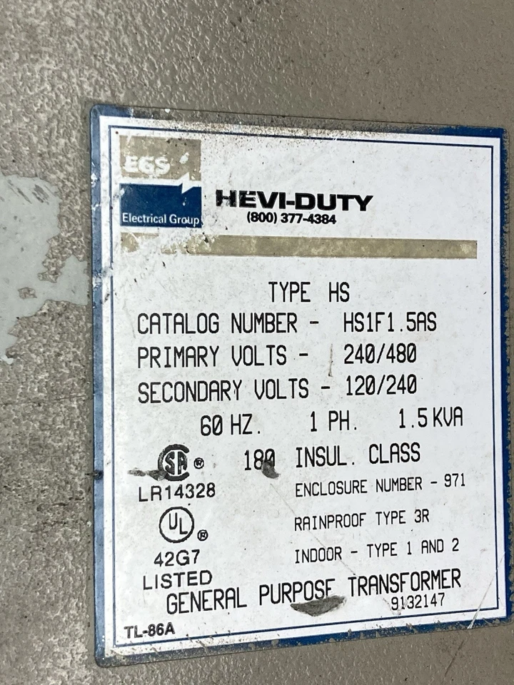 Transformador monofásico EGS,HS1F1.5AS 1.5kVA HV 240/480V LV 120/240V Foto 3 de 4