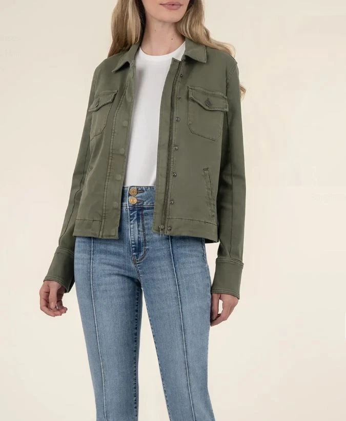 Kut from the Kloth Amanda Boxy Jacket Tree Green Twill Women's Small - Image 2 of 4