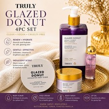 Truly Beauty Glazed Donut 4pc Set Body Wash Scrub Cream Lip Oil Bundle