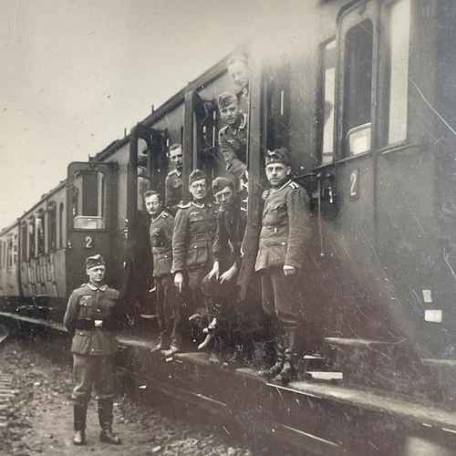 VINTAGE Photo B&W Junk Art WW2 German War Military Nazi Soldiers Train Auschwitz