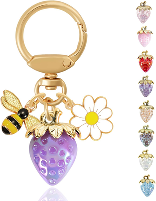 #ad Strawberry Bag Charm with Flower amp; Bee for Handbags or Wallet Cute Strawberry $12.85