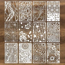 12Pcs Mixed Stencils for Painting, Art Stencils for Crafts Reusable, Wood Grains