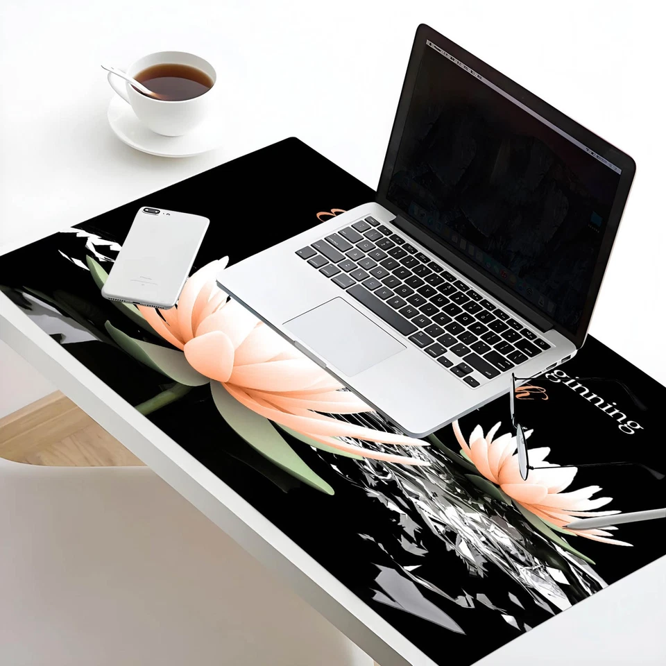 Zen Water Lily Pink and Black Desk Pad for Keyboard Desk Mat 31.5x15.7 inch - Image 3 of 4