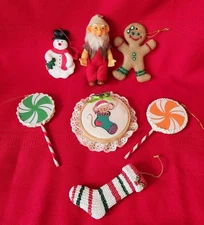 Vtg Lot 7 Various Misc Christmas Tree Ornaments Decorations Elf Japan, Lollipops