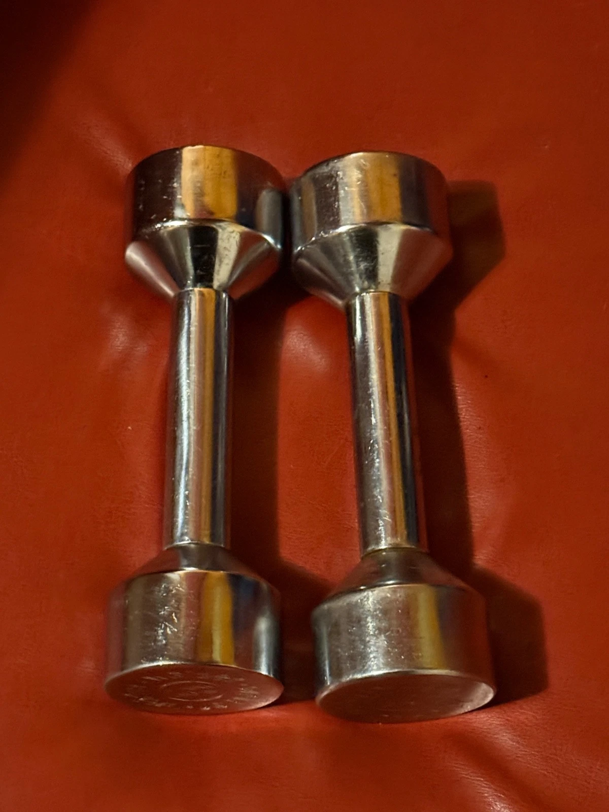 Vintage Joe Weider Chrome Dumbbells Screw On Weights Pair Of 2 - 5 Pounds Each