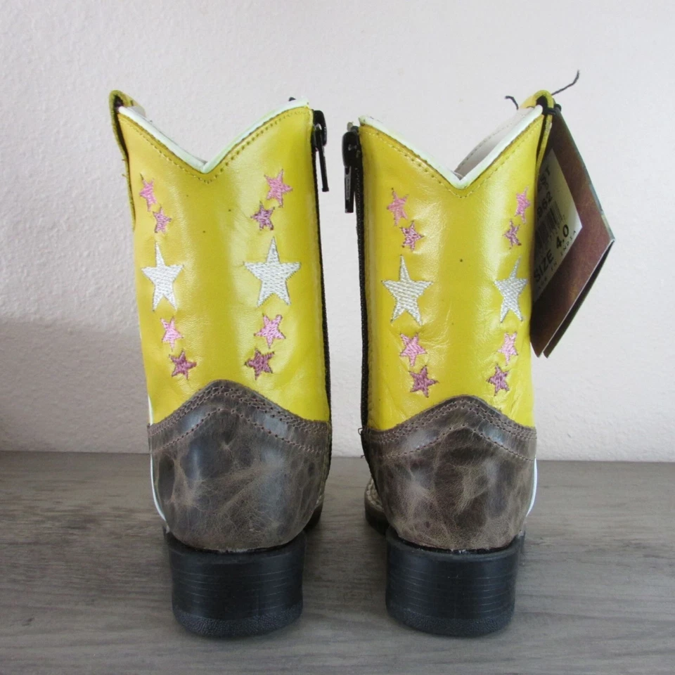 Botas occidentales Old West amarillas con estampado de estrellas de 4 puntera cuadrada para niñas pequeñas BSI1962 Foto 3 de 4