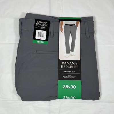 Banana Republic Performance Pant, Slim Fit, Zip Pockets, Gray, Men's 38x30, NEW