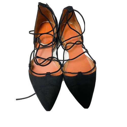 Zara Black Lace Up Flats Pointed Toe 