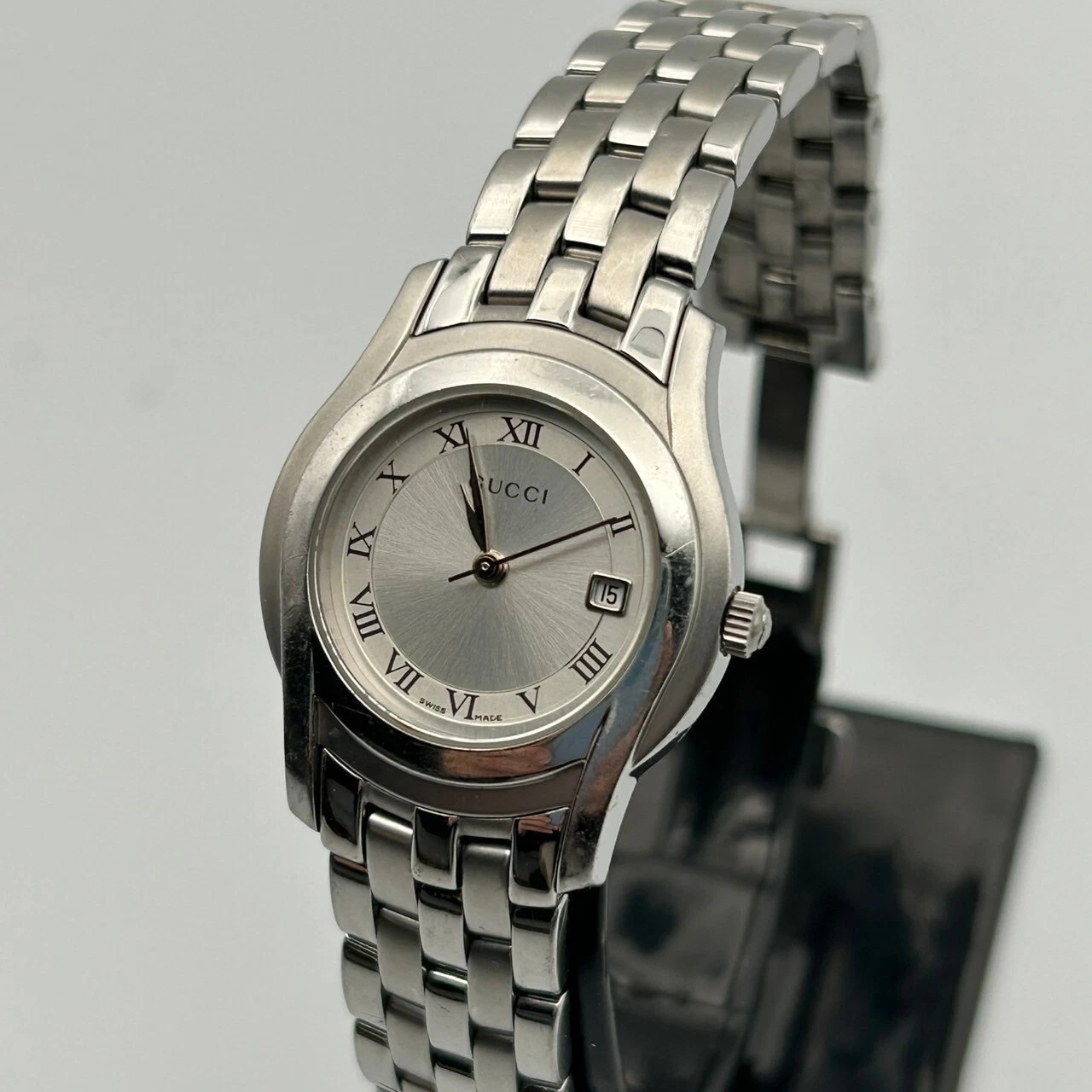 Authentique montre bracelet Gucci 5500L métal argent suisse pile neuve 'excellent état