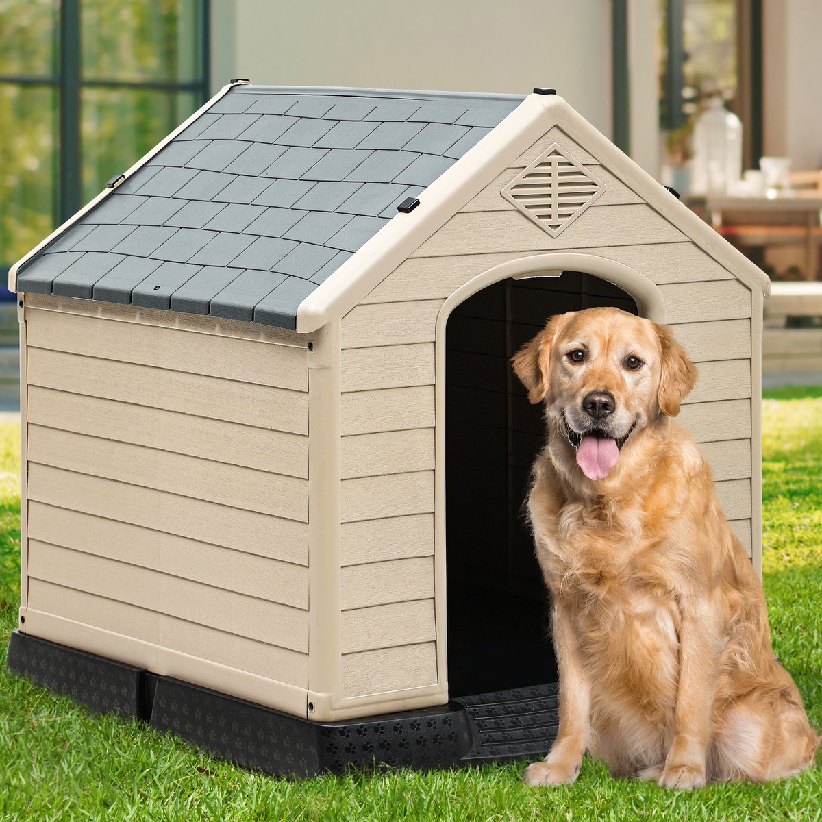 Large Plastic Dog House Outdoor Indoor Doghouse Puppy Shelter
