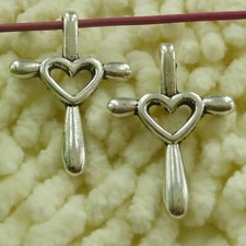 126 Pcs Tibetan Silver Cross Heart Charms 32X23MM S3250 DIY Jewelry Making
