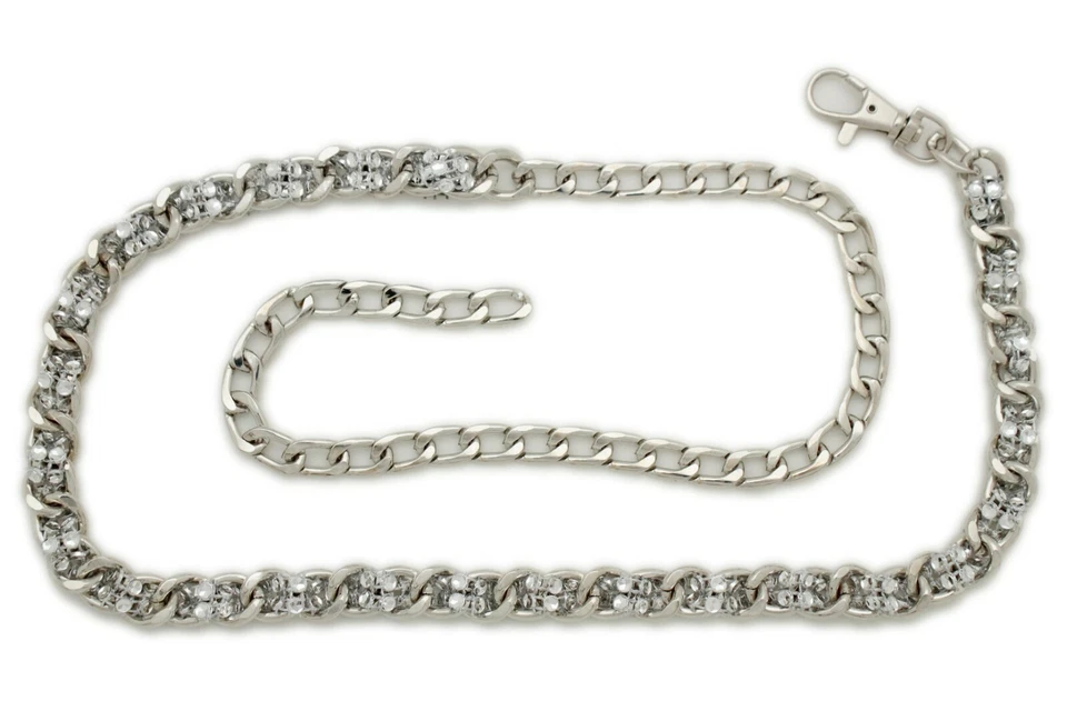 Mujeres Moda Cinturón Plata Malla Cuentas Bling Metal Cadena Eslabones Cintura Cadera M L XL Foto 4 de 4