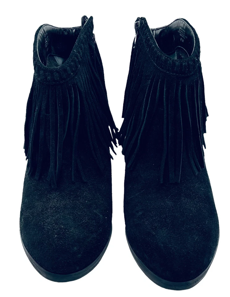 GB GIANNI BINI Lets Roll Camurça Preta com Franja Ankle Boot Salto 9M Excelente Estado Usado $110 - Imagem 3 de 4