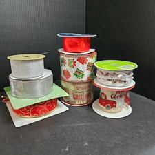 Christmas Ribbon Lot Of 8 Truck Presents Snowmen Burlap Wired 2"  3"