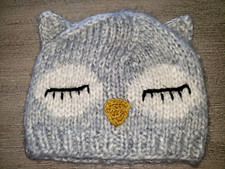 girls boys GRAY KNIT WINTER BEANIE HAT OWL FACE EARS one size fits most